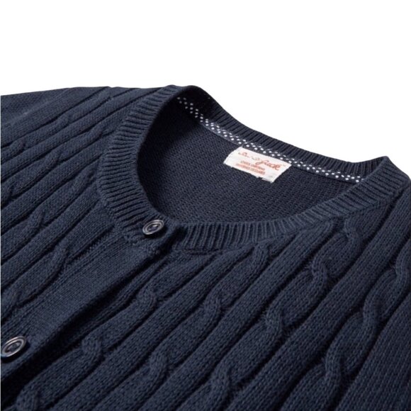 Girls Navy Blue Cable Knit Uniform Cardigan Sweater Crew Neck Button Up S M L XL - Picture 4 of 12